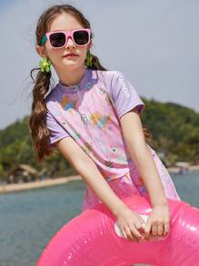 ASK JUNIOR 女童連身游泳衣套裙 [包含游泳帽] - 彩色 - 查看 9