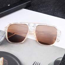 1pc Women's Square Personalized Plastic Frame Fashion Glasses, Suitable For Outdoor Beach Activities - Black - View 4
