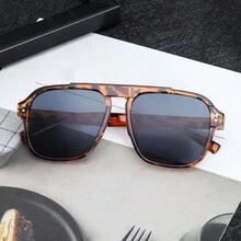 1pc Women's Square Personalized Plastic Frame Fashion Glasses, Suitable For Outdoor Beach Activities - Black - View 2