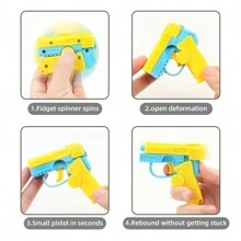 Carrot Gun Mini Rotating Action Toy, Decocker Finger Spinner Gun 2-In-1 Toy. Can Be Used As Finger Spinner Or Mini Pistol. Press To Automatically Recock With Random Color - Yellow - View 7