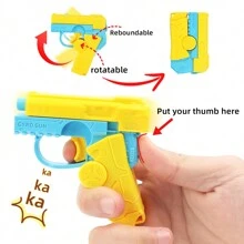 Carrot Gun Mini Rotating Action Toy, Decocker Finger Spinner Gun 2-In-1 Toy. Can Be Used As Finger Spinner Or Mini Pistol. Press To Automatically Recock With Random Color - Yellow - View 4