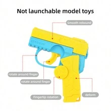 Carrot Gun Mini Rotating Action Toy, Decocker Finger Spinner Gun 2-In-1 Toy. Can Be Used As Finger Spinner Or Mini Pistol. Press To Automatically Recock With Random Color - Yellow - View 6