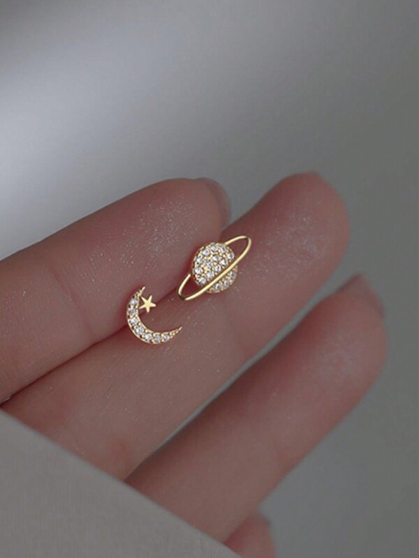 1 Par De Pendientes Asimétricos Personalizados Para Mujer Con Diseño De Sol Y Luna Para Uso Diario