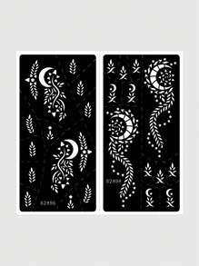2 Sheet Hena Stickers Henna Stencil Finger Stencil For Mehndi Designs - Black - View 2