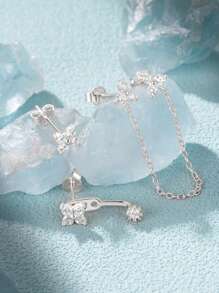 3Pcs 925 Sterling Silver Three Flowers Earring For Women Romantic Drop Earring 18K Gold Plated Suitable For Party Mom Gift Fine Jewelry Valentines