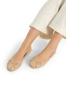 Women Nude Bow Knot Flats Slip On Ballet Flats Round Toe Foldable Comfortable Soft Lightweight Travel Vacation Dress Flats Shoes - 米色 - 查看 4