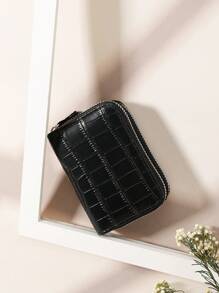 男女通用灰色商务卡包，可收纳银行卡、身份证、信用卡，26个卡槽，PU材质，防盗设计，纤薄轻巧，方便携带，也可收纳现金、身份证、信用卡、硬币，短款钱包，小巧便携，适合女性、女士、青少年、大学生、商务人士、休闲用户 - 黑色 - 查看 4