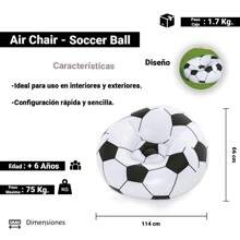 Puff Sillón Inflable Silla Inflable Balón de Futbol Puff de Aire Infantil Diseño Balón - Blanco - Ver 2
