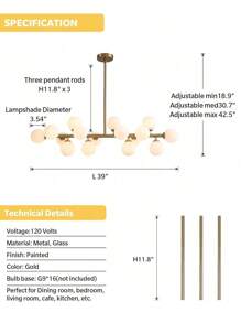 Dining Room Chandelier Over Table Modern Rectangle Chandelier White Glass Globe Lampshade Pendant Lighting Fixture For Living Room Dining Table 16 Lights Lamparas Para Sala - 金色 - 查看 4