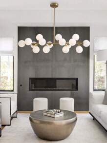 Dining Room Chandelier Over Table Modern Rectangle Chandelier White Glass Globe Lampshade Pendant Lighting Fixture For Living Room Dining Table 16 Lights Lamparas Para Sala - 金色 - 查看 8