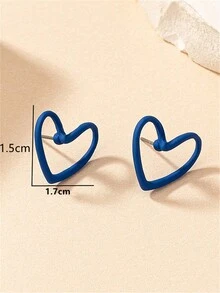 أقراط مثقوبة الهندسة ذات شكل قلب مجوف - أزرق غامق - مشاهدة 2