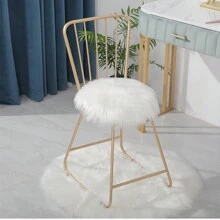 1pc White Faux Knitted Circular Cushion Seat, Thickened Plush Rug, Sofa Decorative Floor Mat For Window ,Room Decor