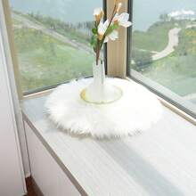 1pc White Faux Knitted Circular Cushion Seat, Thickened Plush Rug, Sofa Decorative Floor Mat For Window ,Room Decor