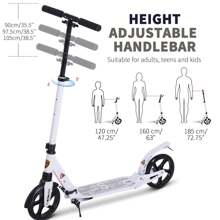 HOMCOM Folding Kick Scooter 2 Big Wheels Teens Adult 14+ Adjustable Ride On - White - View 3