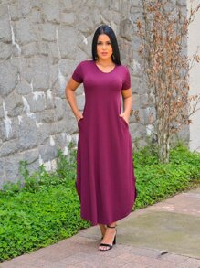 Women Dresses - 酒紅色 - 查看 4
