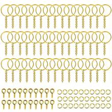 90 Piezas Suministros Para Hacer Llaveros, Incluye 30 Piezas De Llaveros, 30 Piezas De Anillos Abiertos Y 30 Piezas De Clavijas Con Ojo De Tornillo, Perfectas Para Manualidades De Joyería Y Hacer Llaveros - Dorado - Ver 1