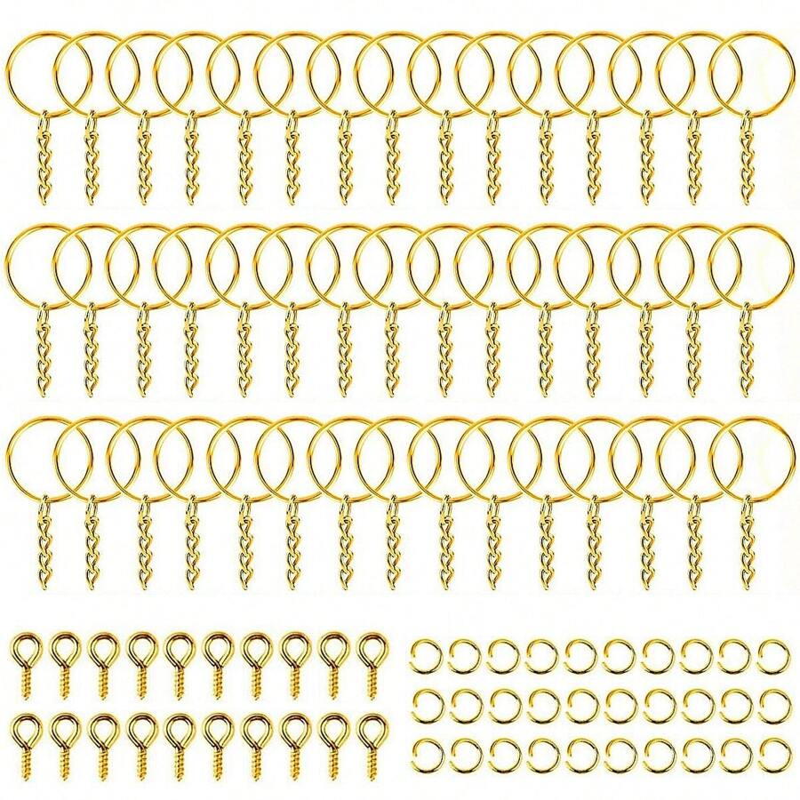 90 Piezas Suministros Para Hacer Llaveros, Incluye 30 Piezas De Llaveros, 30 Piezas De Anillos Abiertos Y 30 Piezas De Clavijas Con Ojo De Tornillo, Perfectas Para Manualidades De Joyería Y Hacer Llaveros - Dorado - Ver 1