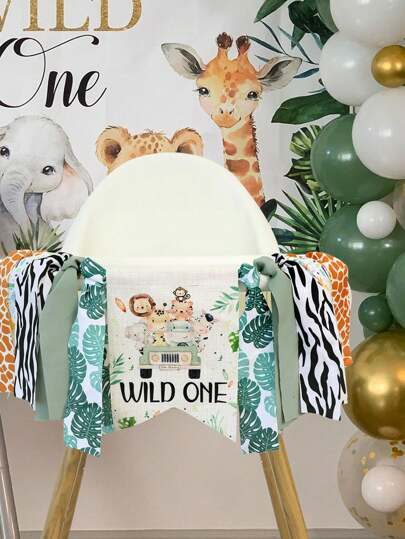1 pezzo Striscione per seggiolone con animali della giungla selvatici, decorazioni per il 1° compleanno "Wild One" per feste a tema animali selvatici,Natale