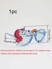1pc Unicorn Birthday Party Photo Prop Fashion Glasses, Suitable For 12+ Year Old Kids & Adults, Lovely Pegasus Party Decoration - Blue - View 5