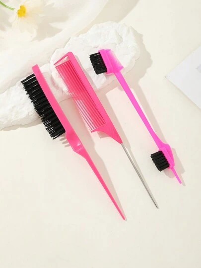 3pcs Hair Styling Brush Set, Including Volumizing Brush, Tail Comb And Edge Brush, Suitable For Brushing Roots, Back Brushing, Grooming And Creating Smooth Hairstyles, Suitable For Women. Essential For Back To School Season, Travel And Vacation, Also An Ideal Choice For Women's Hair Accessories.