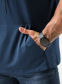 ​男友风男士连帽健身 T 恤速干吸湿排汗短袖网眼运动 T 恤基本款 T 恤 - 藏蓝色 - 查看 10