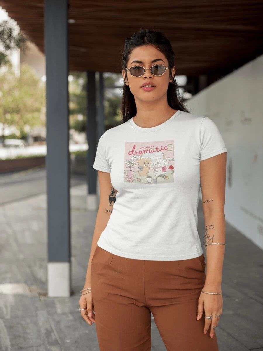 Royale Clothes-White T-Shirt, Dramatic Short Sleeve - 白色 - 查看 1