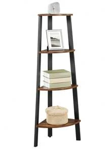 VASAGLE Estantería de Esquina con 4 Estantes Fácil de Montar Marco de Acero para Salón Dormitorio Balcón Diseño Industrial Vintage Marrón Rústico y Negro - Marrón - Ver 10