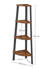 VASAGLE Estantería de Esquina con 4 Estantes Fácil de Montar Marco de Acero para Salón Dormitorio Balcón Diseño Industrial Vintage Marrón Rústico y Negro - Marrón - Ver 7