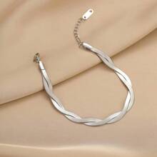 MONALLY 18K 镀金不锈钢首饰 1 件时尚设计金色银色编织刀片链手链女士奢华配饰情人节最佳朋友礼物西方风格情人 - 鏈條手鍊 - 查看 8