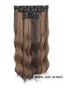 Clip In Hair Extensions, 20 In Long Wavy Synthetic Fiber Hair Extensions Clip Ins Thick Soft Synthetic Clip In Hairpieces For Women Girls Daily Use Party(Dark Brown)(Light Brown) - Piano Color - View 8