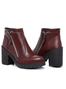 Bota Feminina Coturno Salto Tratorado Cano Médio Conforto Meia Pata Promoção - Caramelo - Visão 2