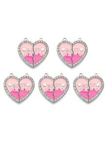 5入組滴油鋅合金玻璃鑽石友誼吊墜diy珠寶飾品配件,適用於手鏈和項鏈製作