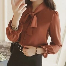 Blusa De Elegante Para Dama Diseño De Moño En Cuello - Marrón - Ver 4