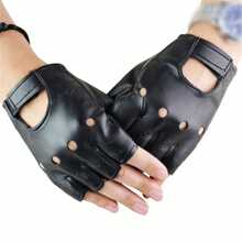 1Pc Men Unisex Artificial Leather Half-Finger Gloves Theatrical Punk Hip-Hop Driving Motorcycle Performance Party Fingerless Mittens