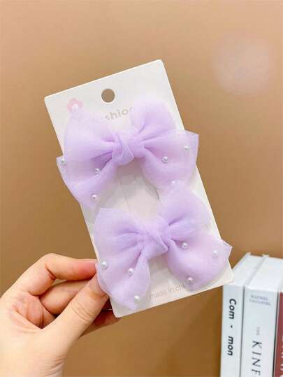 2 Stücke Mädchen Mehrfarbige Faux Perlen Dekor Haarspangen mit Schleifen