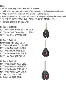 Remote Car Key Fob Shell Case Replacement Uncut Blade 2 3 4 Buttons For Toyota Camry Rav4 Corolla Venza 4Runner Avalon Matrix Scion XB XD Yaris Hilux - 4 Buttons - View 2