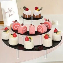 3 Tier Acrylic Cake Display Stand Round Dessert Display Stand Cosmetic Display Stand Toys Models Storage Stand 3 Tier Retail Step Shelf Display Stand - Black - View 3