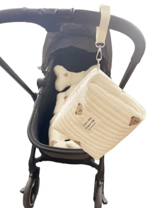 1 Pieza Bolsa Portátil Para Biberones De Bebé En Color Beige, Adecuada Para Todas Las Estaciones, Se Puede Colgar En El Cochecito, Con Múltiples Bolsillos Para Pañales Y Otras Necesidades, Ideal Para Viajes Diarios - Beis - Ver 4