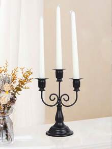 1Pc/1Set European Vintage Iron Candlestick Candlelight Dinner Shooting Props Candlelight Dinner Wedding Table Decoration Decoration,(Candles Are Not Included) For Christmas Decoration, Christmas Gifts, Presents, And Party Favors.Dinner Decor Candle Stand Adorn Party Decor Desktop Adorn Gifts Birthday Graduation - Black - View 3