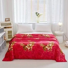 Chăn ga gối nỉ màu đỏ họa tiết hoa, 1 chiếc - Bauhinia - Xem 2