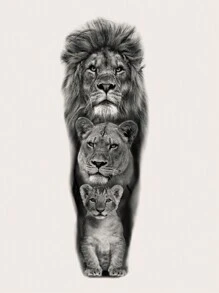1pc Black Full Arm Temporary Tattoo, Lion Animal Personalized Pattern Full Arm Tattoo Sticker - Black - View 2