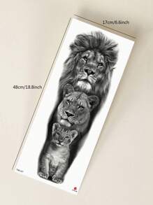 1pc Black Full Arm Temporary Tattoo, Lion Animal Personalized Pattern Full Arm Tattoo Sticker - Black - View 6