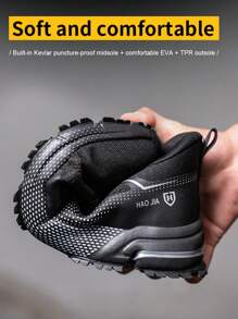 Men's Black Work Safety Shoes With Steel Toe Cap, Crush And Puncture Resistant, Comfortable And Breathable, Cushioned Shoes, Foot Protection And Guard Boots - Black - View 4