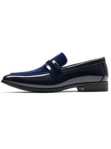 Men's Tuxedo Patent Classic Velvet Loafer Slip On Shoes For Wedding Party Shoes - Blue - View 8