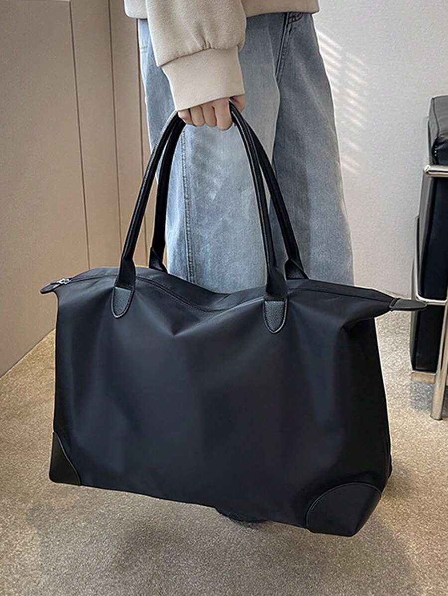 1入旅行袋大容量可攜帶行李箱帶輪,休閒輕便肩托包適用於商務旅行、運動、健身和旅行 - 黑色 - 查看 1