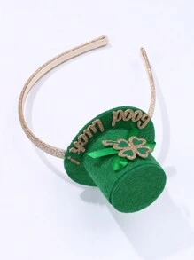 1 Pieza Sombrero Verde De Tela No Tejida Con Decoración De Trébol, Moño Y Palabra En Inglés Good Luck, Lindo Para Diadema De Niñas Adecuada Para Fiestas Y Reuniones - Verde - Ver 4