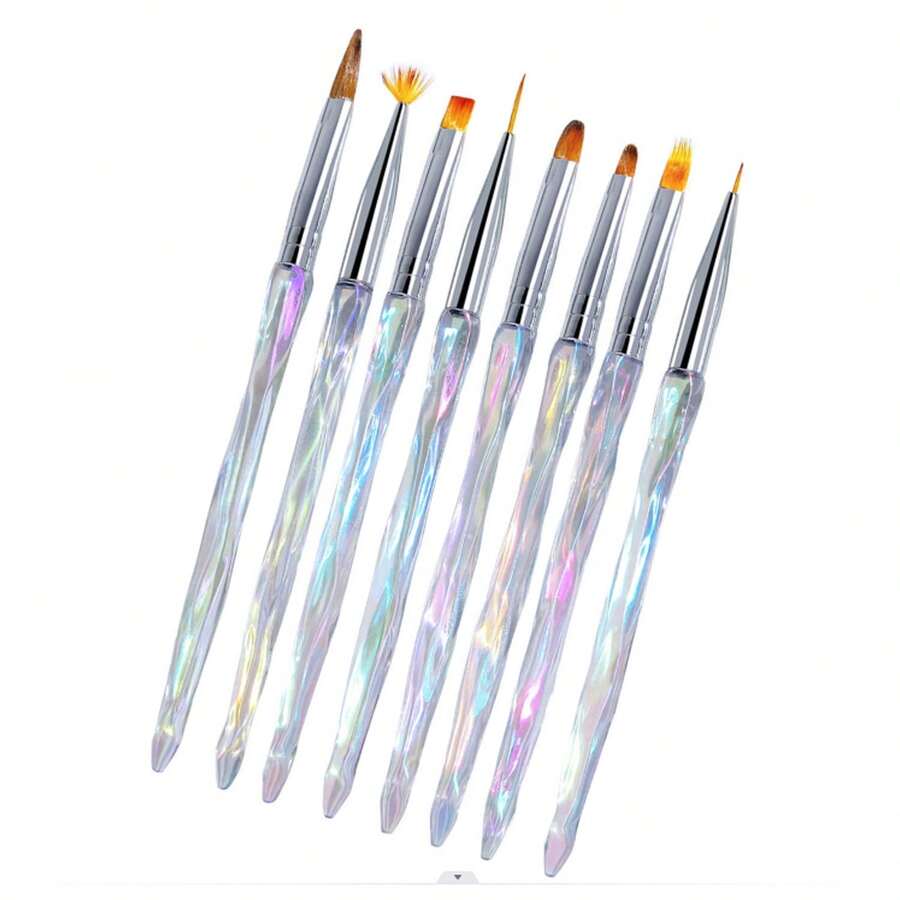 8pcs Art Painting Brushes Set With Gradient Handle For Diy Nail Art, Acrylic Painting, Drawing Lines, Children Handmade Art Toy - Multicolor - View 1