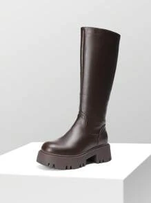 Knee High Boots Women, Comfortable Platform Round-Toe Side Zip Boots For Women