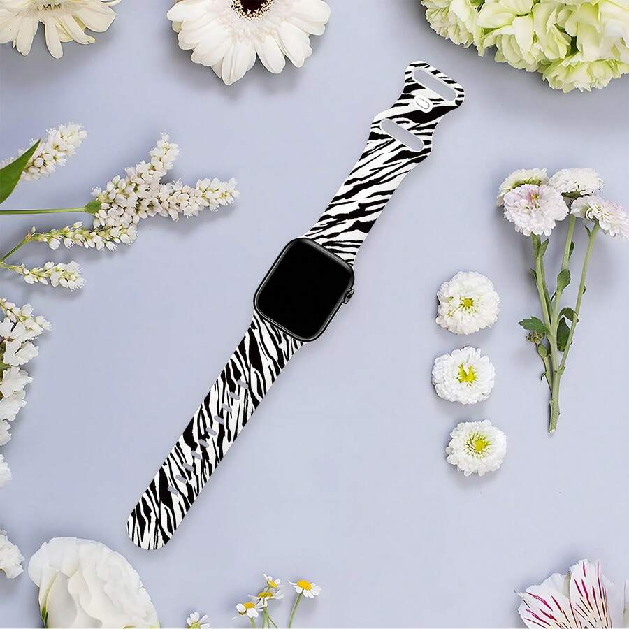 1入斑馬條紋和蝴蝶編織的8字形扣矽膠運動智能手錶手環,適用於蘋果手錶系列ultra/se/8/7/6/5/4/3/2/1,尺寸從38mm到45mm不等 - 彩色 - 查看 1