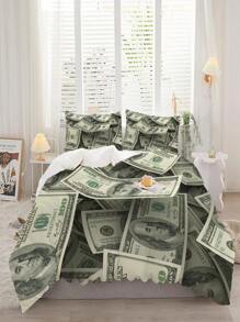 3入組百元鈔票被套套件,3d印花鈔票被套,時尚舒適軟質床上用品套件,適用於卧室、宿舍、客房裝飾（1*被套+2*枕套,不含內芯） - 彩色 - 查看 1